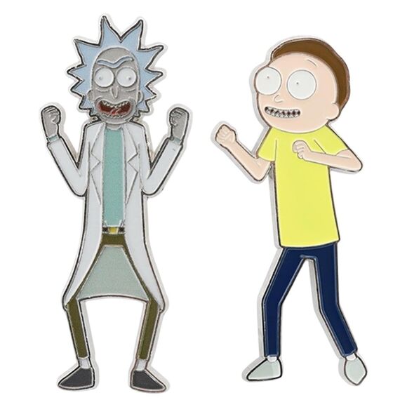 NEW Rick and Morty 2 Pairs of Novelty Socks + 2 Enamel Pins Cartoon Sci-Fi - Picture 3 of 6